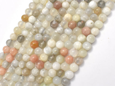 Peach / Gray / White Mixed Moonstone, 6mm Round Beads-RainbowBeads
