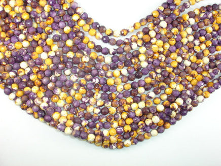 Rain Flower Stone, Purple, Yellow, 6mm Faceted Round Beads-RainbowBeads