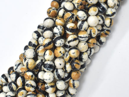 Rain Flower Stone, Creamy White, Black, 6mm Round Beads-RainbowBeads