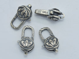 1pc 925 Sterling Silver Lobster Claw Clasp-Antique Silver, Flower Clasp, 14x8mm-RainbowBeads