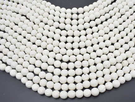 White Lava Beads, 8mm Round Beads, 14.5 Inch-RainbowBeads