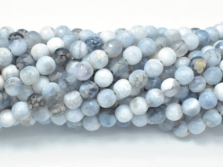 Dragon Vein Agate Beads, Gray & White, 6mm Faceted Round Beads-RainbowBeads