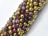 Mystic Coated Banded Agate - Fuchsia & Gold, 6mm, Faceted-RainbowBeads