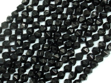 Black Onyx Beads, 6mm Star Cut Faceted Round, 14 Inch-RainbowBeads