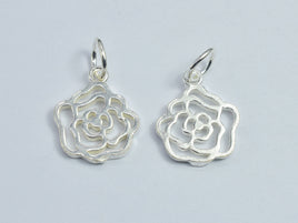 1pc 925 Sterling Silver Flower Rose Charms, 12x14mm-RainbowBeads