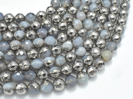 Mystic Coated Banded Agate - Gray & Silver, 6mm, Faceted-RainbowBeads