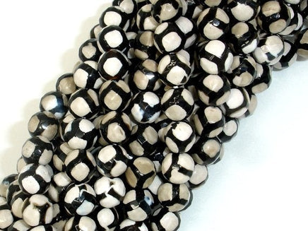 Tibetan Agate Beads-Black, White, 8mm Faceted Round Beads-RainbowBeads