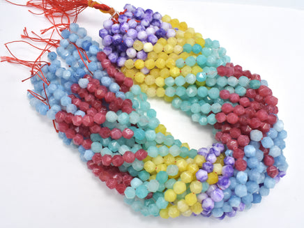 Jade-Multi color, 8mm Faceted Star Cut Round-RainbowBeads