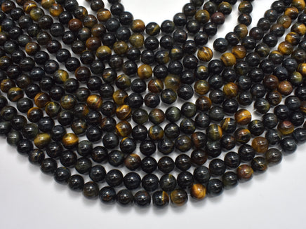 Blue / Yellow Tiger Eye, 8 mm Round Beads, 15.5 Inch-RainbowBeads