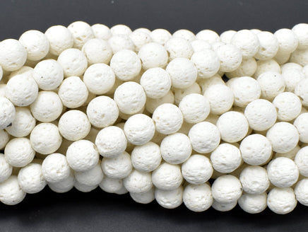 White Lava Beads, 8mm Round Beads, 14.5 Inch-RainbowBeads