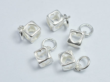 2pcs 925 Sterling Silver Cube Charm, Heart Charm, 5.5x5.5mm-RainbowBeads