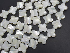 Mother of Pearl, MOP, White, 14mm Four Leaf Clover Flower-RainbowBeads