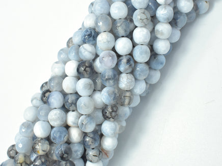 Dragon Vein Agate Beads, Gray & White, 6mm Faceted Round Beads-RainbowBeads
