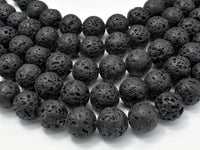 Black Lava Beads, 14mm Round Beads-RainbowBeads
