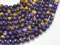 Rain Flower Stone, Purple, Yellow, 8mm Round Beads-RainbowBeads