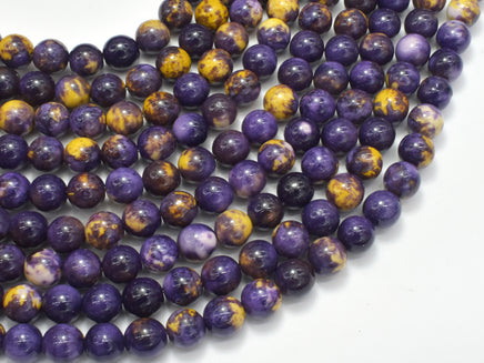 Rain Flower Stone, Purple, Yellow, 8mm Round Beads-RainbowBeads