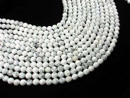 White Howlite Beads, Faceted Round, 8mm, 15 Inch-RainbowBeads