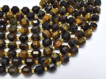 Blue Yellow Tiger Eye, 8mm Faceted Prism Double Point Cut-RainbowBeads