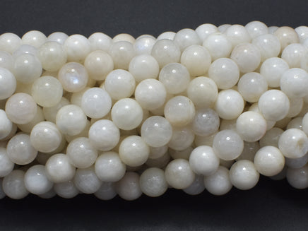 White Moonstone, 6mm (6.5mm) Round Beads-RainbowBeads