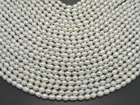 Fresh Water Pearl Beads-White, Approx. 5x7mm Rice Beads, 14.5 Inch-RainbowBeads