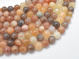 Peach / Gray / White Mixed Moonstone, 8mm Round Beads-RainbowBeads