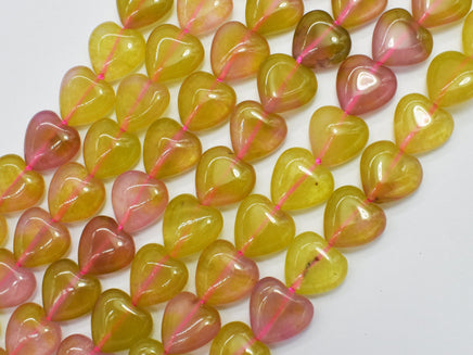 Jade - Yellow Pink 12mm Heart Beads-Rainbow Beads