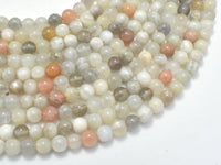 Peach / Gray / White Mixed Moonstone, 6mm Round Beads-RainbowBeads