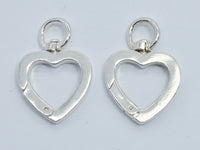 1pc 925 Sterling Silver Swivel Clasp, Spring Gate Heart Clasp 21x14mm-RainbowBeads