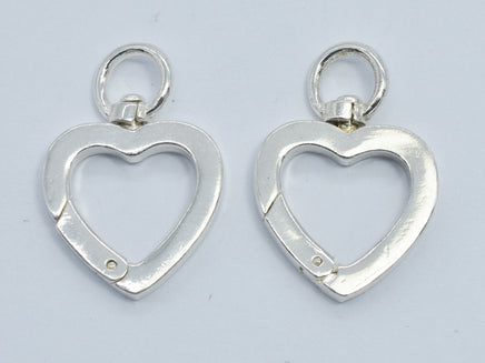 1pc 925 Sterling Silver Swivel Clasp, Spring Gate Heart Clasp 21x14mm-RainbowBeads