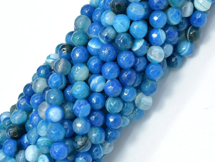 Banded Agate Beads, Striped Agate, Blue, 6mm Faceted Round-RainbowBeads