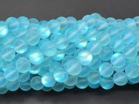 Matte Mystic Aura Quartz-Aqua Blue, 6mm (6.5mm) Round-RainbowBeads