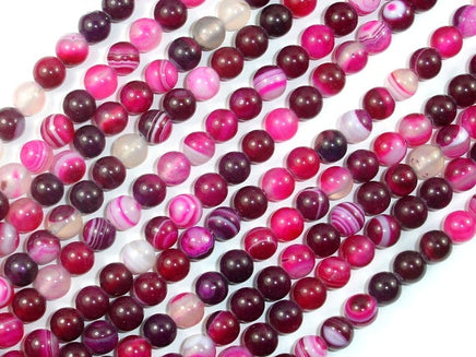 Banded Agate Beads, Fuchsia Agate, 6mm(6.3mm) Round-RainbowBeads