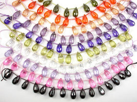 CZ bead, 6.5 x 12 mm Faceted Teardrop-RainbowBeads