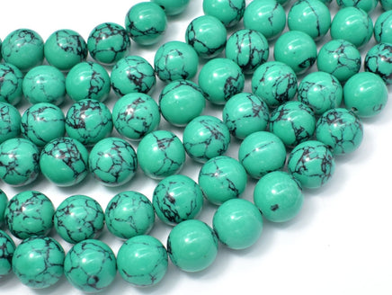 Howlite Turquoise Beads-Green, 12mm Round Beads-RainbowBeads