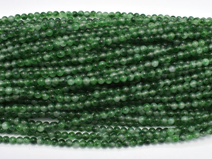 Malaysia Jade - Green, White, 4mm (4.5mm), Round-RainbowBeads