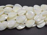 Mother of Pearl, MOP, White, 13x18mm Carved Leaf-RainbowBeads
