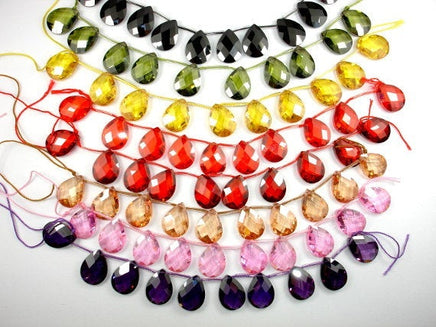 CZ beads, 12mm x 16mm Faceted Pear Briolette-RainbowBeads