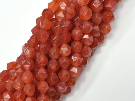 Jade - Orange Red, 8mm Faceted Star Cut Round, 15 Inch-RainbowBeads