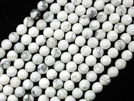 White Howlite Beads, Faceted Round, 6 mm-RainbowBeads
