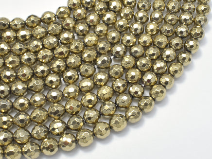 Hematite-Light Gold, Pyrite Color, 6mm Faceted Round-RainbowBeads