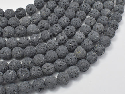 Unwaxed Black Gray Lava, 8mm (8.5mm) Round-RainbowBeads