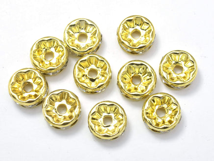 Rhinestone, 10mm, Finding Spacer Round, Clear, Gold plated Brass, 30 pieces-RainbowBeads