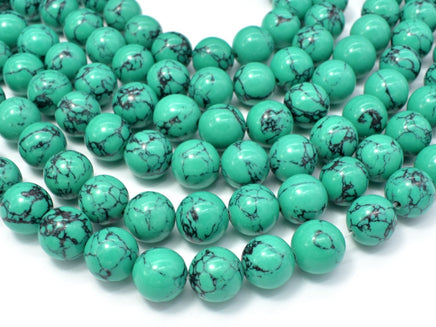 Howlite Turquoise Beads-Green, 12mm Round Beads-RainbowBeads