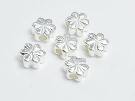 2pcs 925 Sterling Silver Beads-Flower, 5mm, 3mm Thick-RainbowBeads