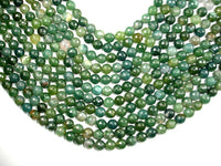Moss Agate Beads, 8mm, Green, Faceted Round Beads-RainbowBeads