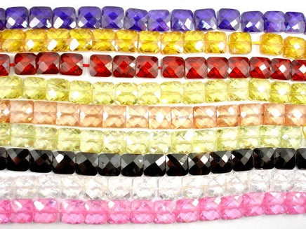 CZ beads, 9 x 9mm Faceted Square-RainbowBeads