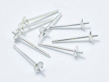 20pcs 925 Sterling Silver Earring Post, 3mm Round Bezel Ear Stud for Half Drilled Beads Setting-RainbowBeads