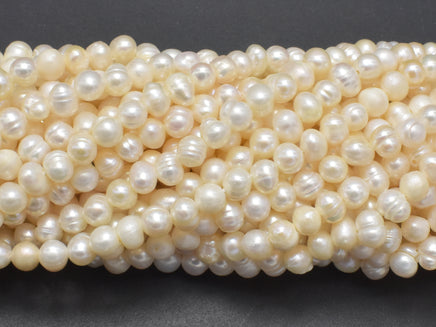 Fresh Water Pearl Beads-White, Potato, Approx. 4-5mm-RainbowBeads