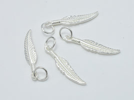 4pcs 925 Sterling Silver Charms, Leaf Charms, 22x5mm-RainbowBeads