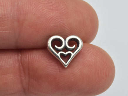 2pcs (1pair) 925 Sterling Silver Heart Earring Stud Post, 9.6x8.8mm Heart, 11mm Long-RainbowBeads